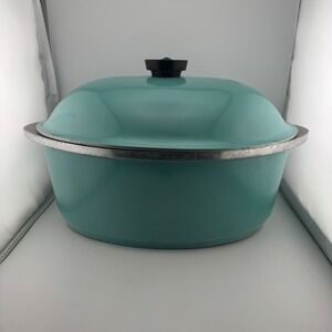 Vintage Club Aluminum Oval Roaster Dutch Oven Medium Turquoise Teal Retro